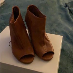 Peep toe leather booties